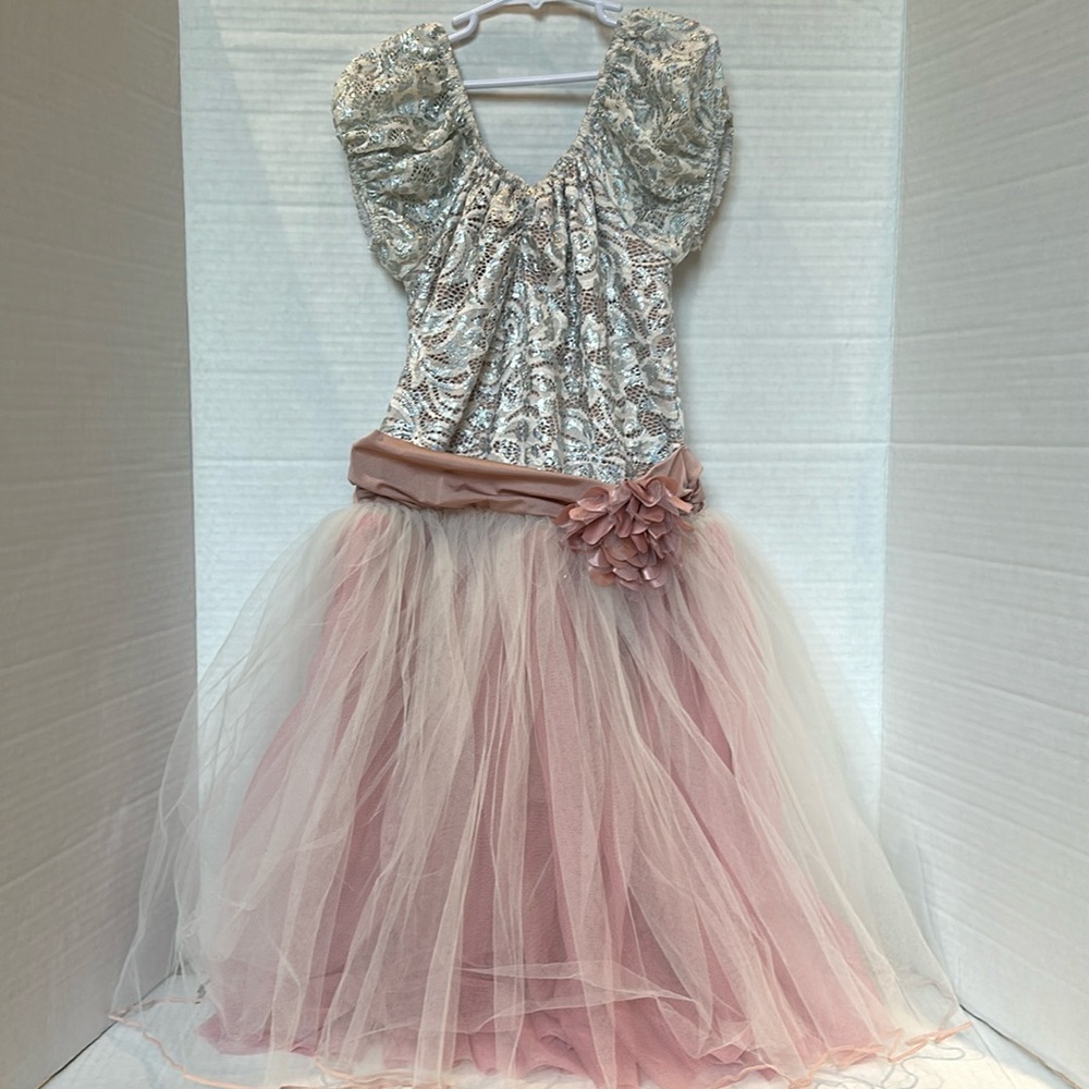 Dance Costume Girls Pink Flower Tulle Dress